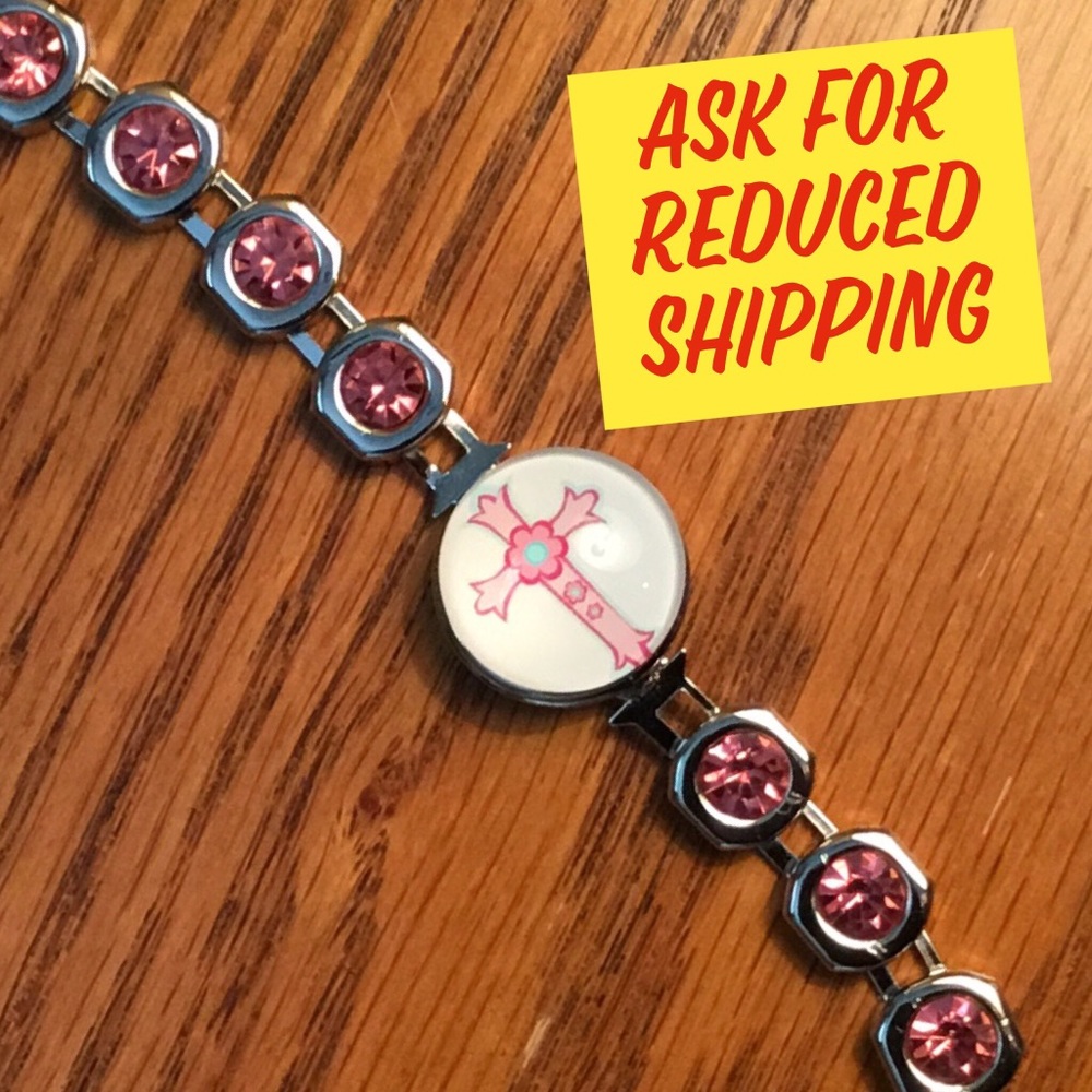 Pink Bling Snap Bracelet & 18mm Cross Snap